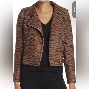 NWT $798 WALTER BAKER Liz 100% goat Leather Jacket. Brown zebra